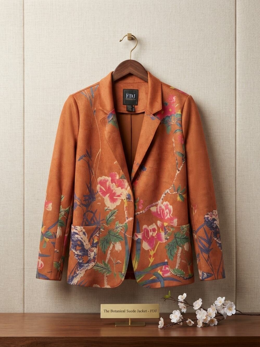 FDJ French Dressing Jeans Floral & Bird Print Suede-Feel Blazer Small Statement
